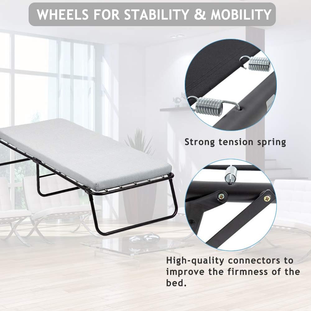 Cama plegable portátil con colchón, cama plegable tamaño individual, cama de