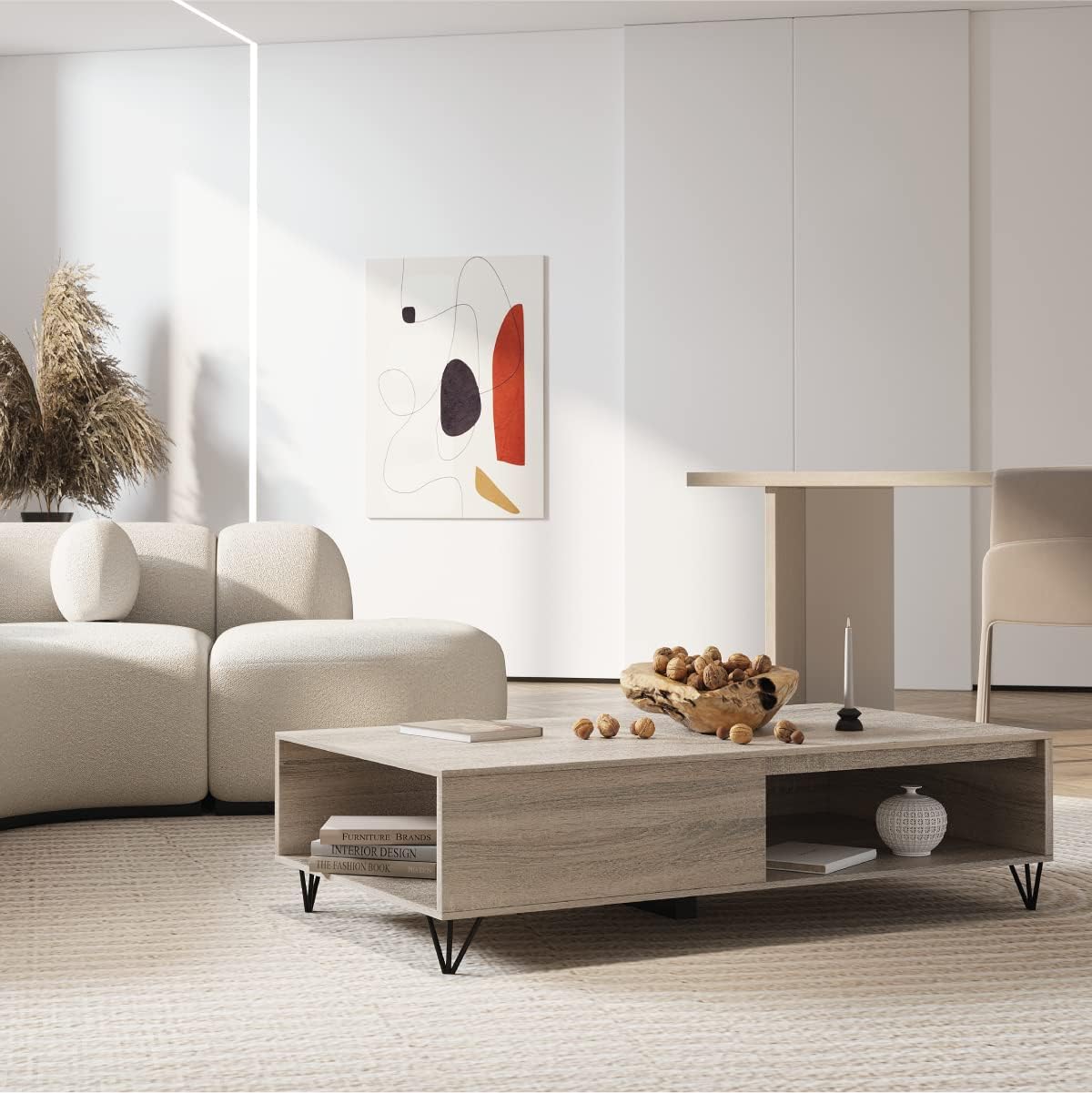 Mesa de centro moderna de granja con almacenamiento gris