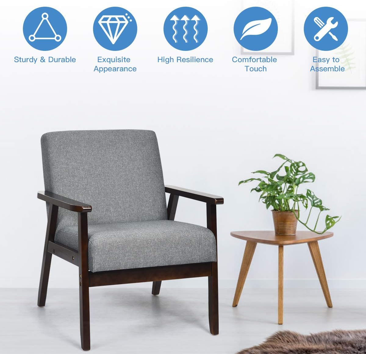 Juego de 2 sillas decorativas modernas de mediados de siglo, sillón de tela