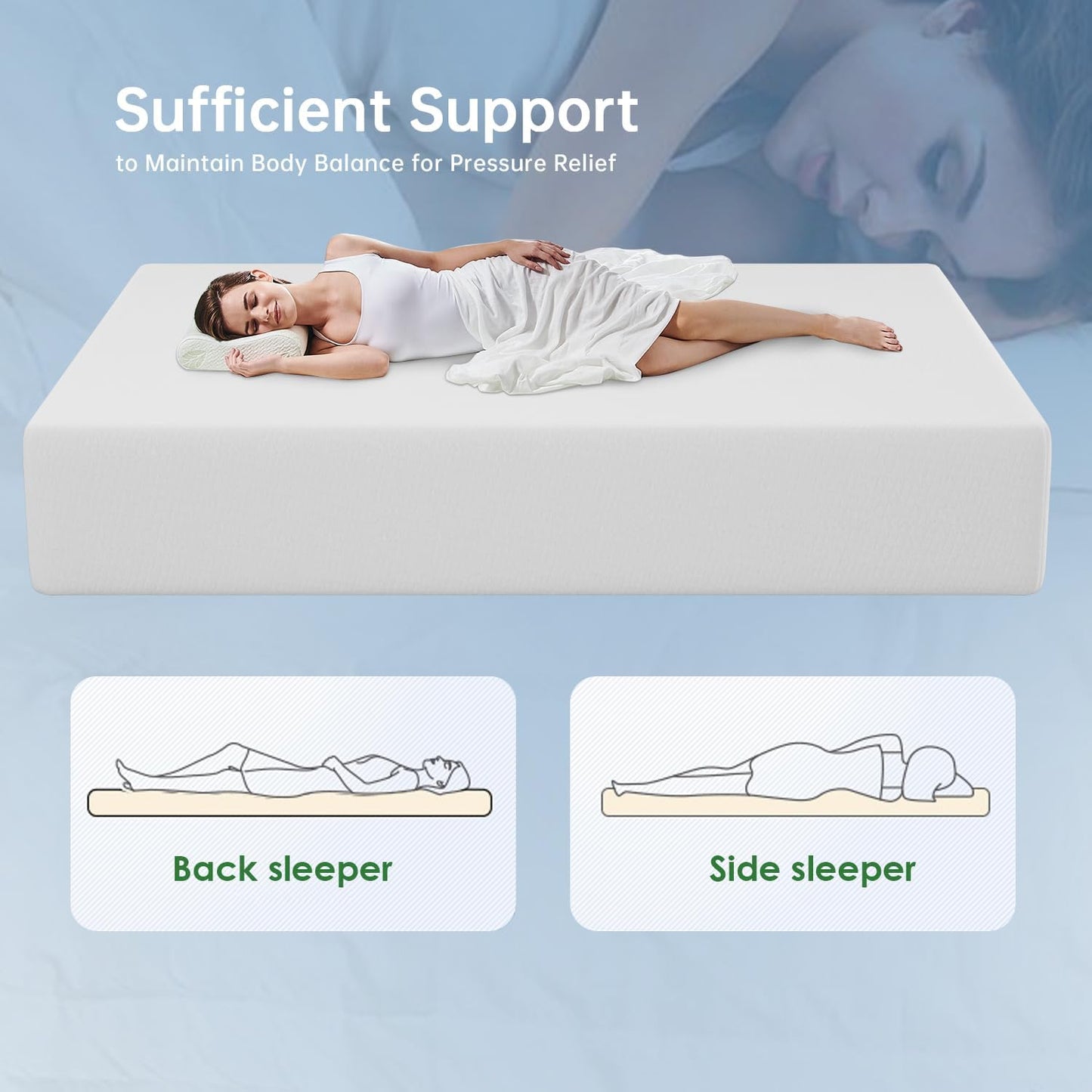 Colchón de espuma viscoelástica con gel, 14 pulgadas, tamaño matrimonial, con