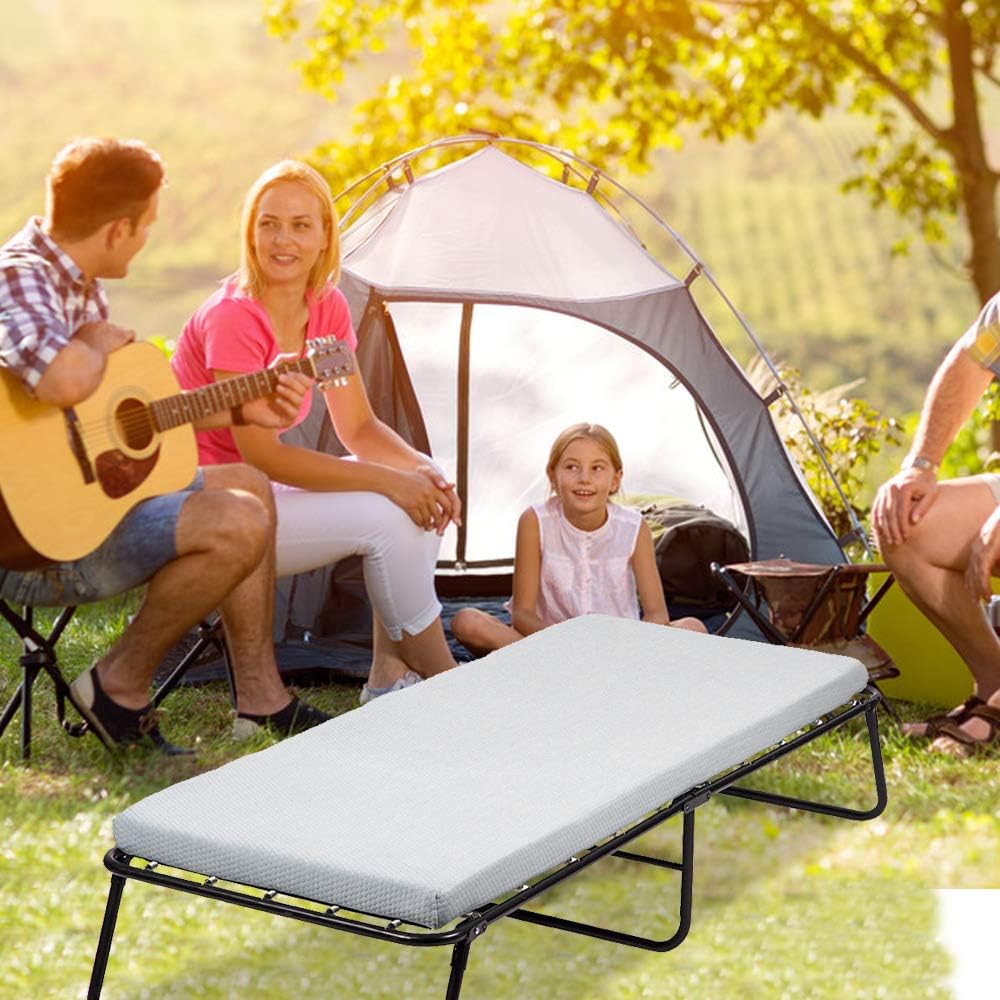 Cama plegable portátil con colchón, cama plegable tamaño individual, cama de