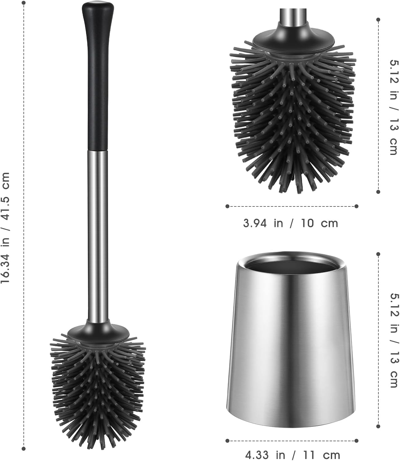 Juego de 2 cepillos para inodoro 2 unidades de silicona de acero inoxidable