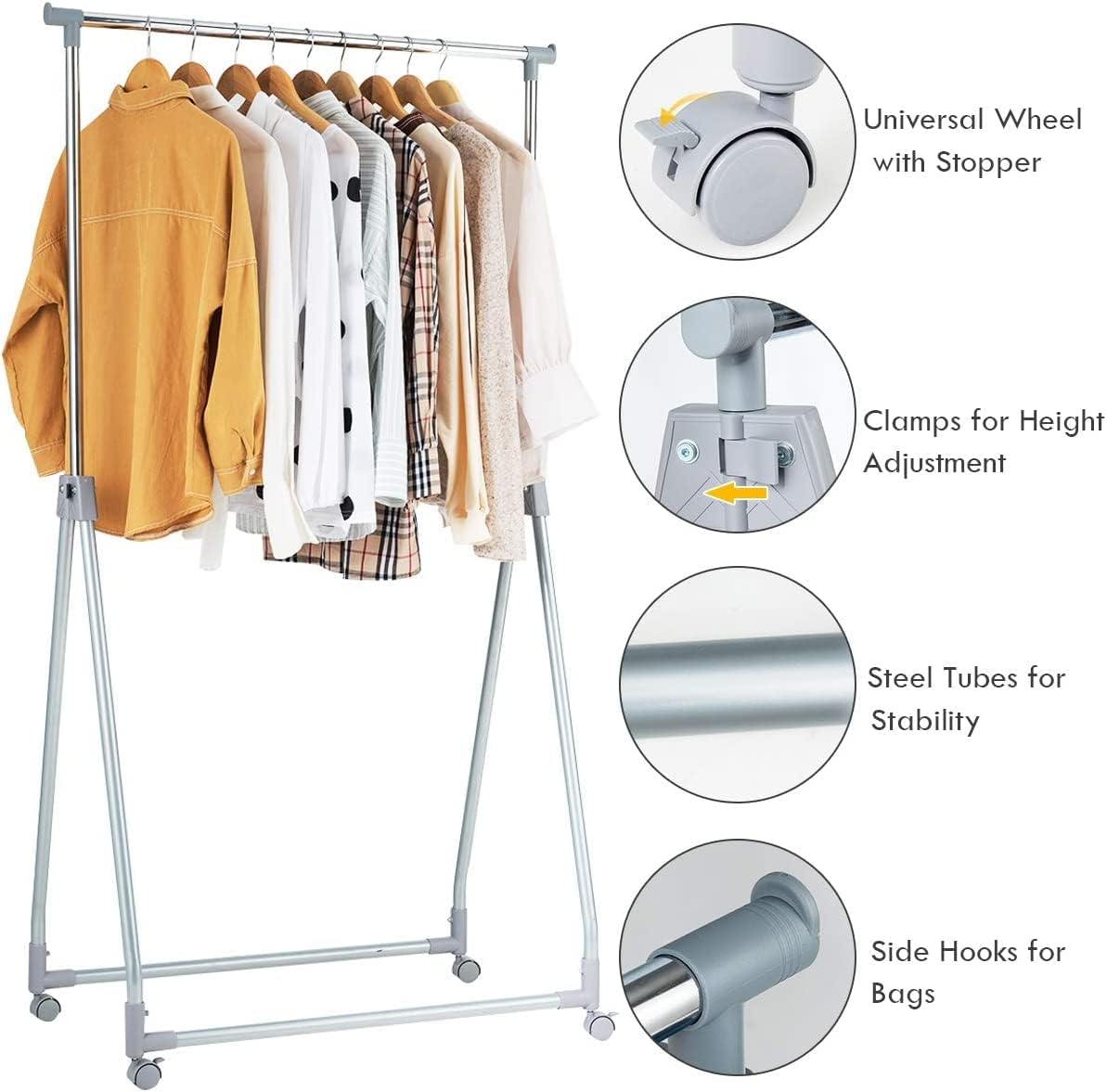 Perchero extensible para ropa, resistente y plegable, con barra para colgar