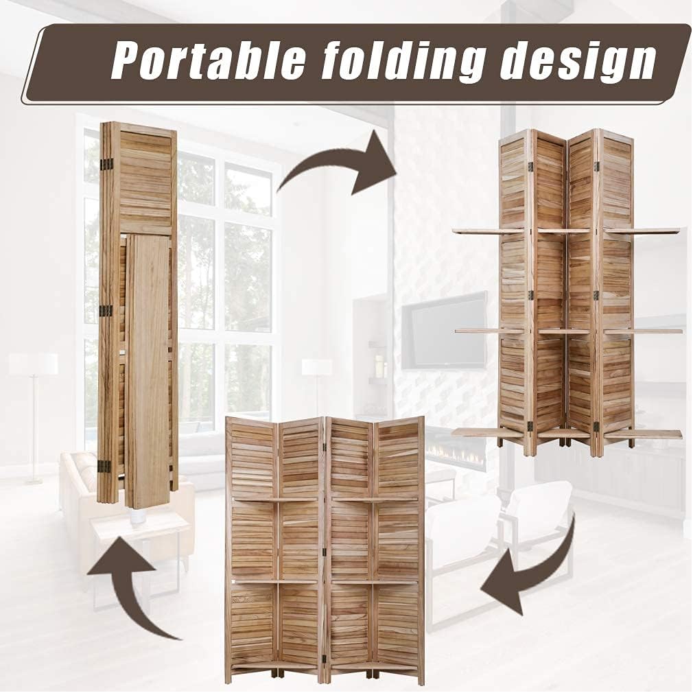 Divisor de habitación de 4 paneles, pantalla de madera plegable de privacidad