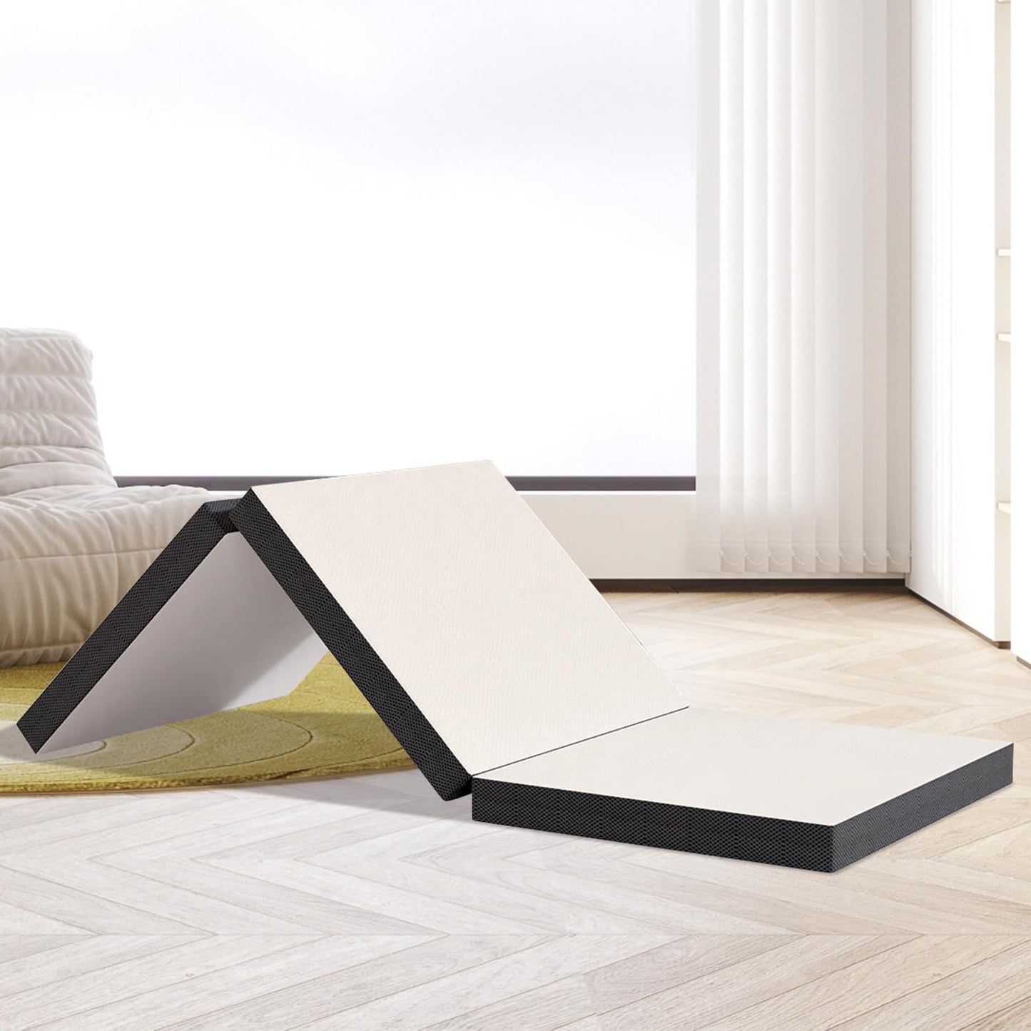 Colchón triple de 3 pulgadas, colchón plegable con funda transpirable y