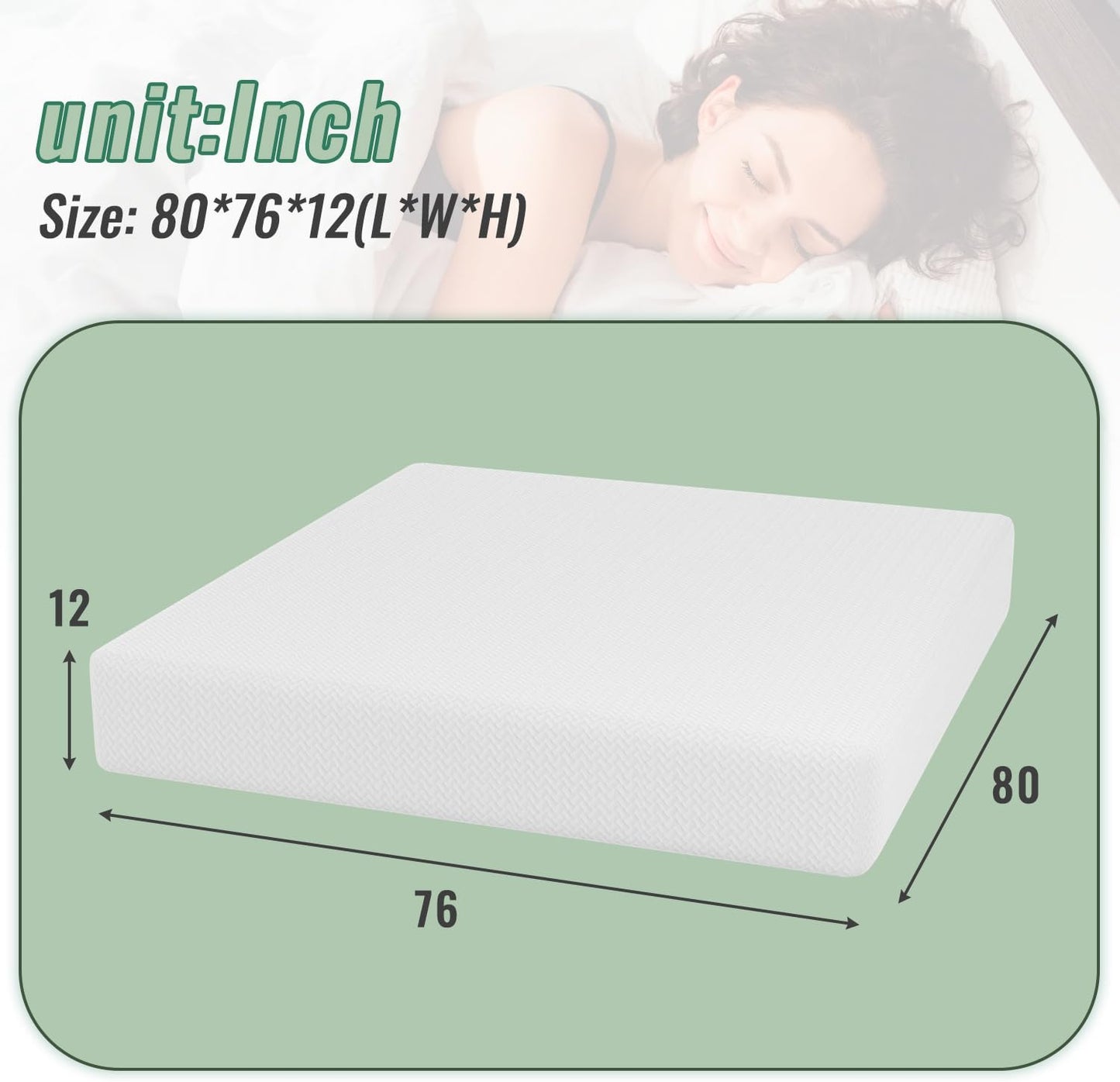 Colchón de espuma viscoelástica de gel de 12 pulgadas con funda de cremallera
