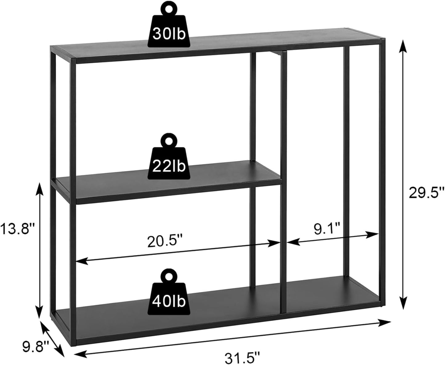 Mesa consola de metal con estante de almacenamiento de 3 niveles, mesa de