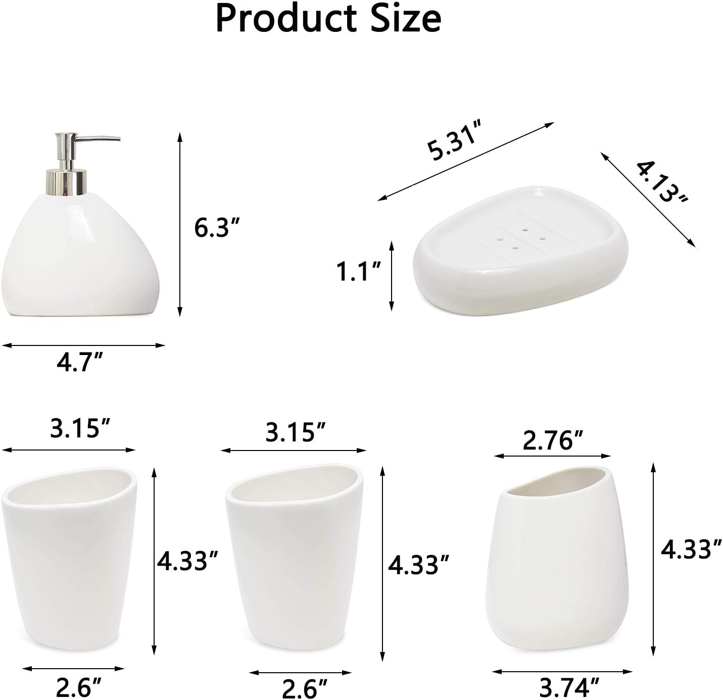 Juego de accesorios de baño de cerámica blanca, juego de encimera de tocador de