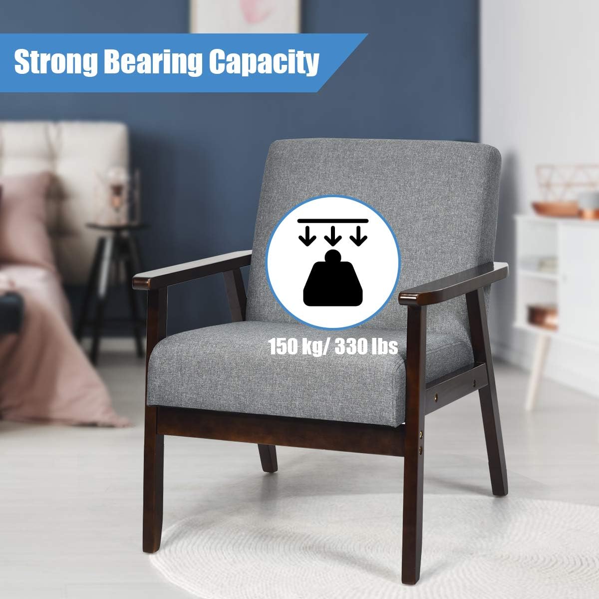 Juego de 2 sillas decorativas modernas de mediados de siglo, sillón de tela