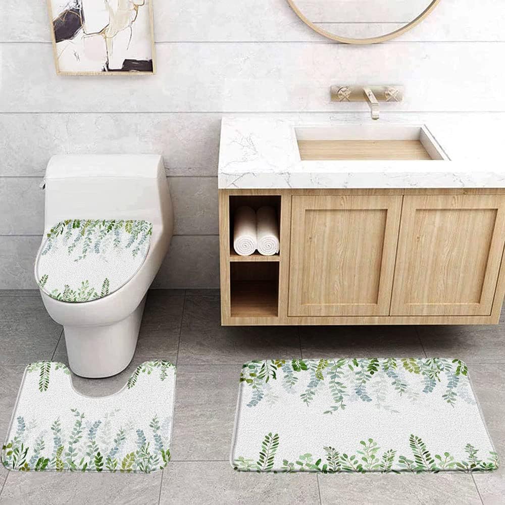 Juego de 3 alfombras de baño de hojas verdes, acuarela, verde salvia, plantas