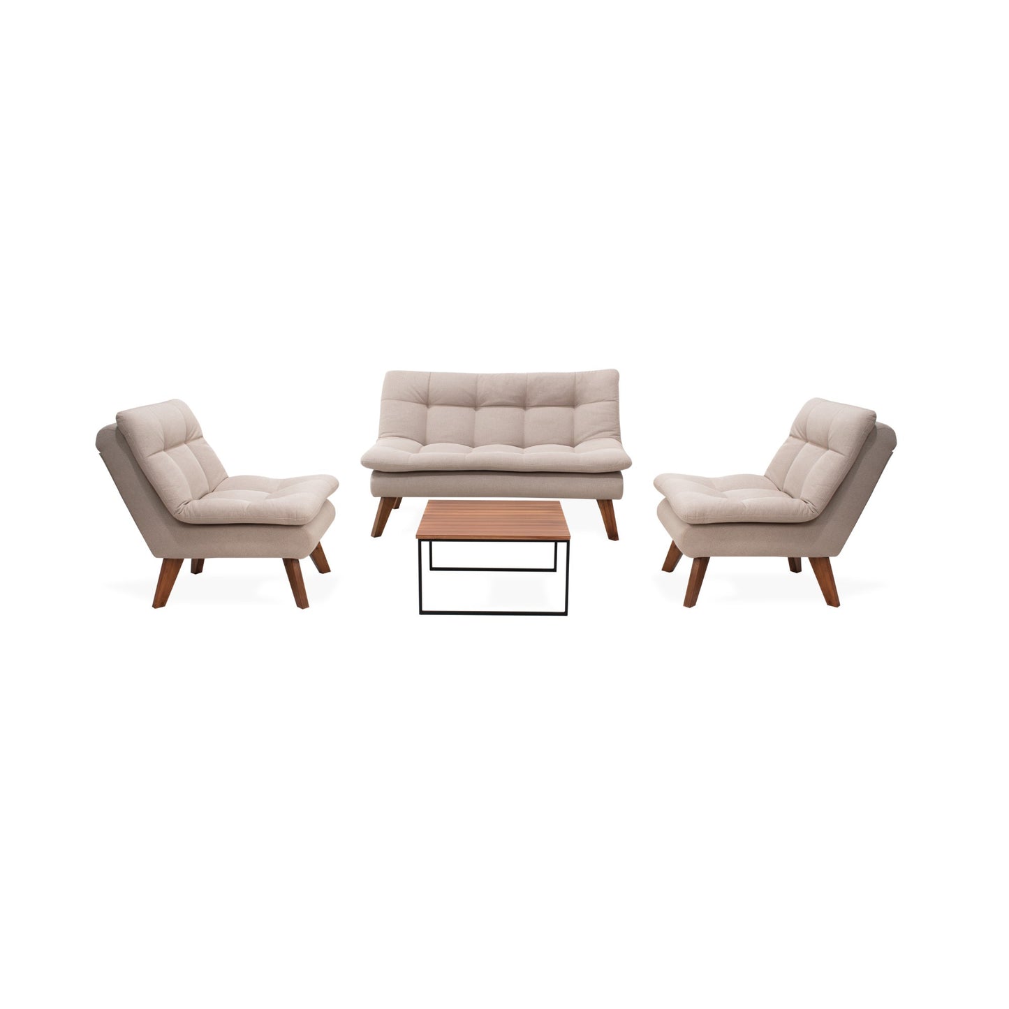 Sala Toulouse 2 Poltronas Tela Beige con Mesa Centro