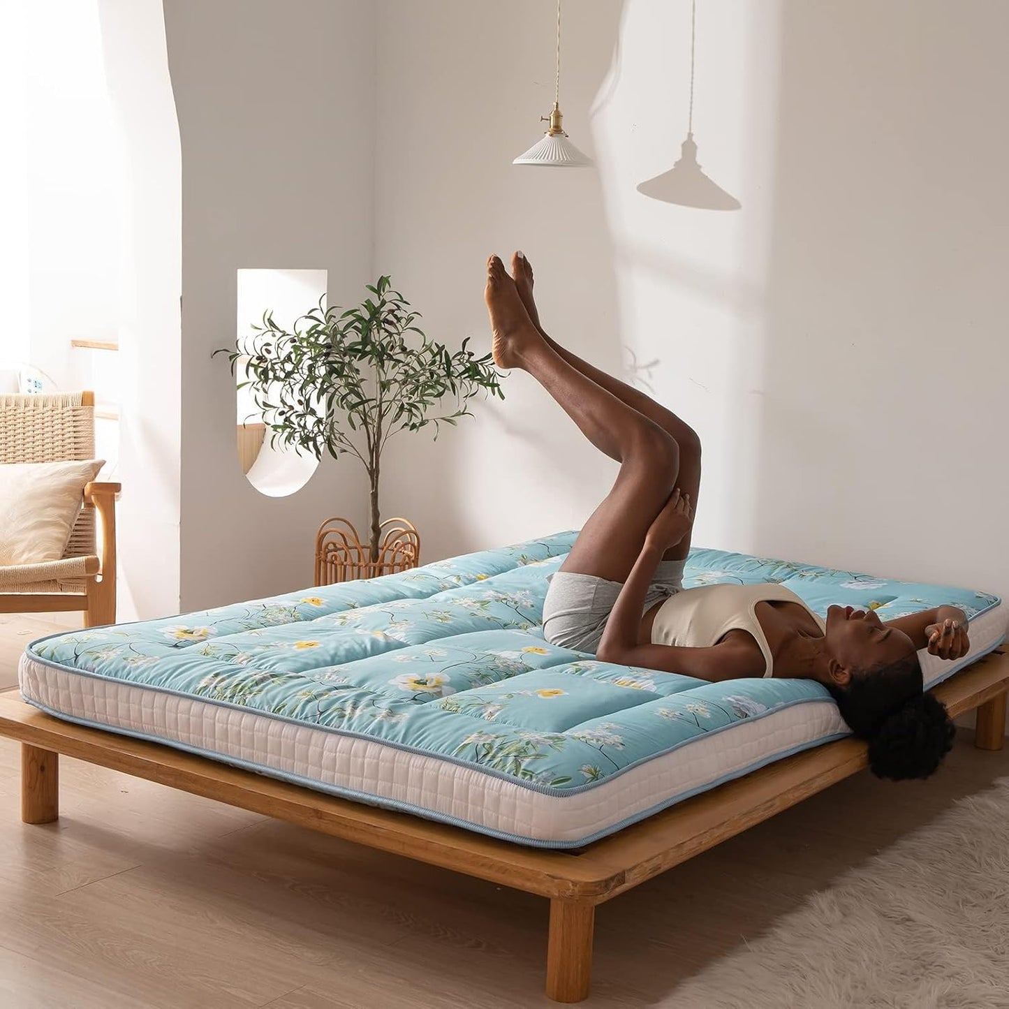 Colchón de futón coreano rústico floral japonés, colchón acolchado para cama,