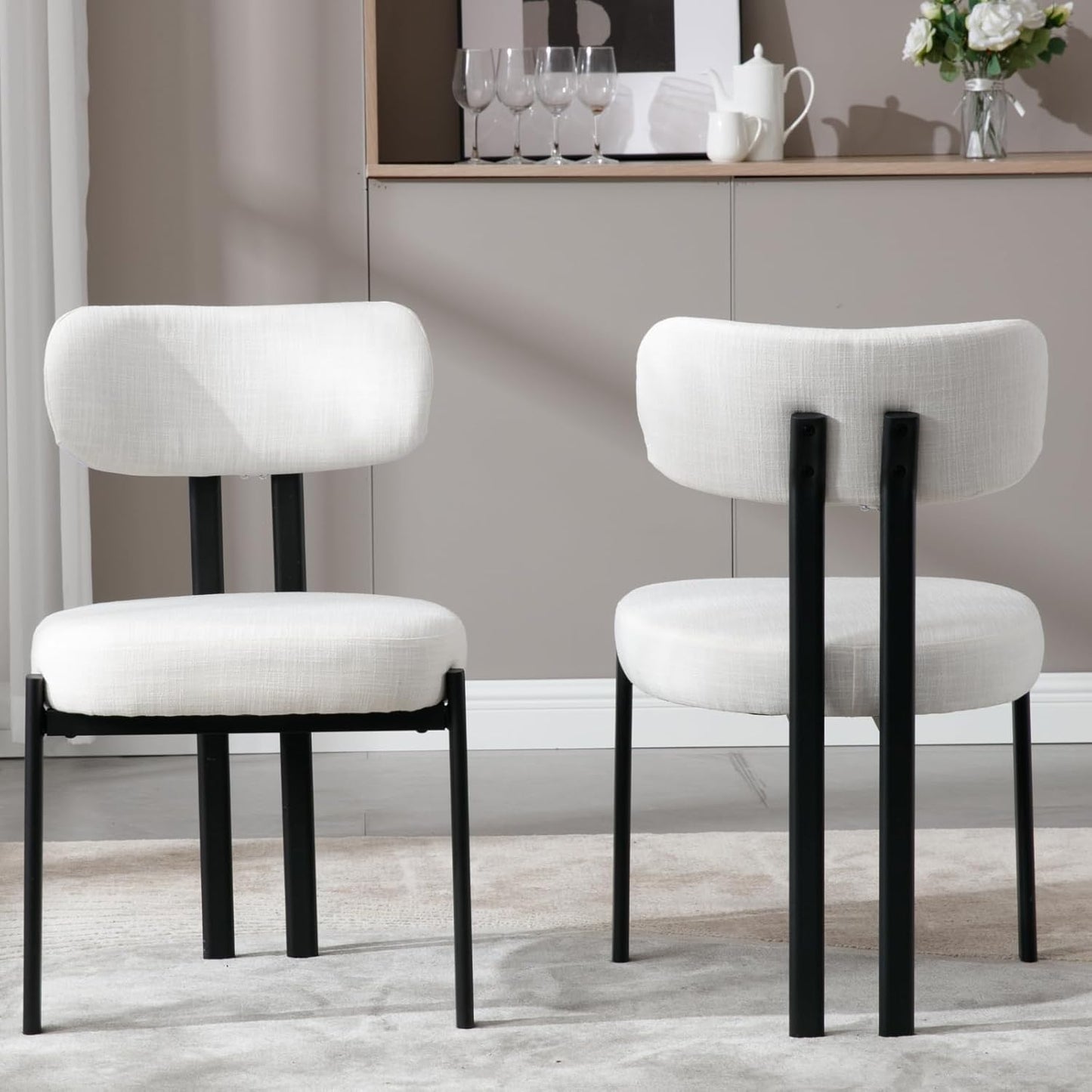 Juego de 2 sillas de comedor modernas, sillas laterales tapizadas de tela de
