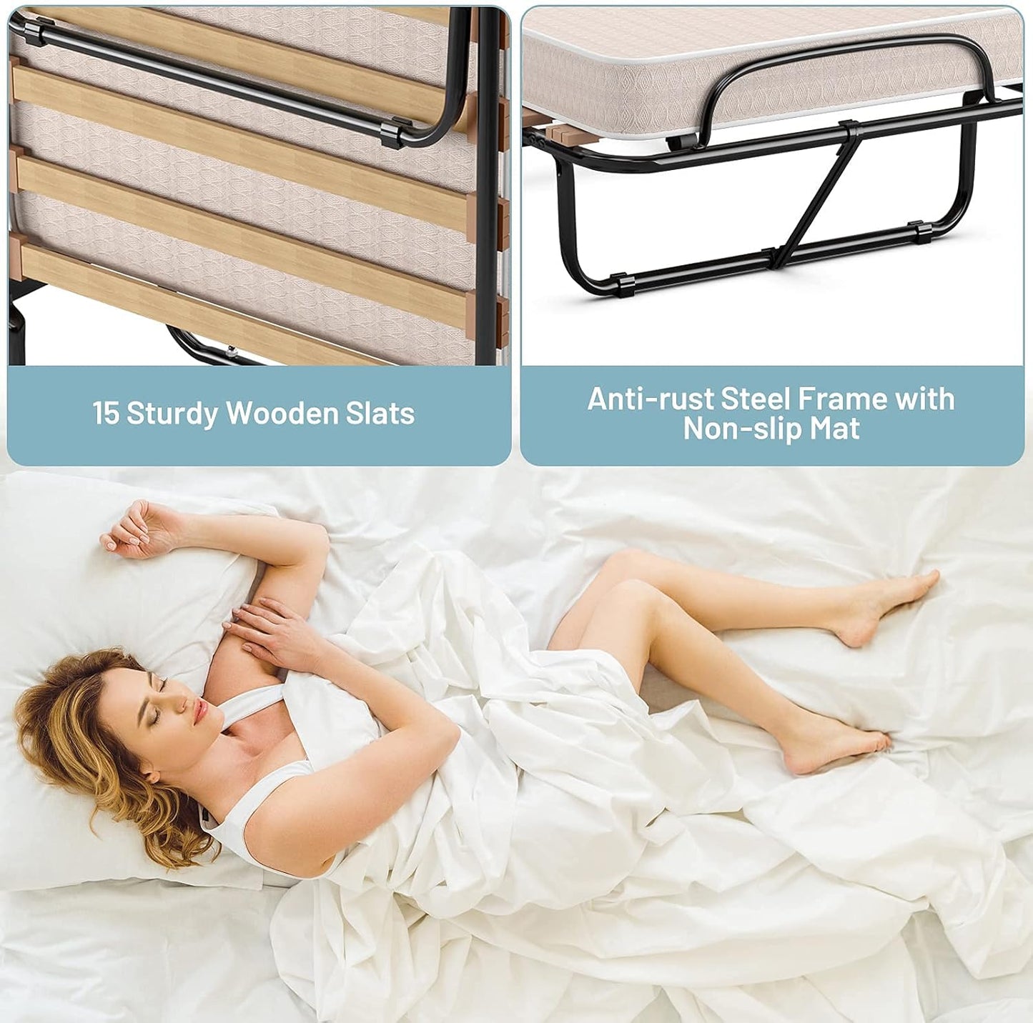 Cama plegable con colchón, cama plegable portátil con colchón de espuma
