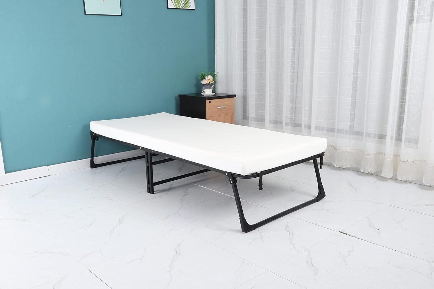 Cama plegable con colchón, cama de invitados portátil, cama de día, no requiere