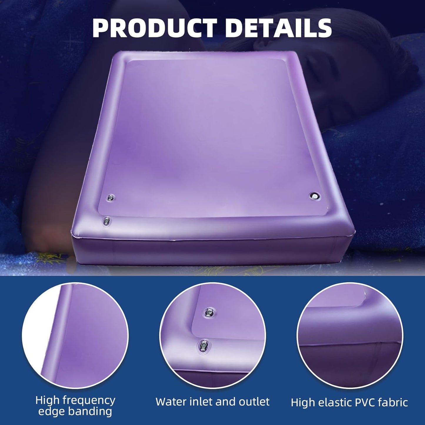 Free Flow Colchón de agua de onda completa Cama de agua cuadrada de PVC púrpura