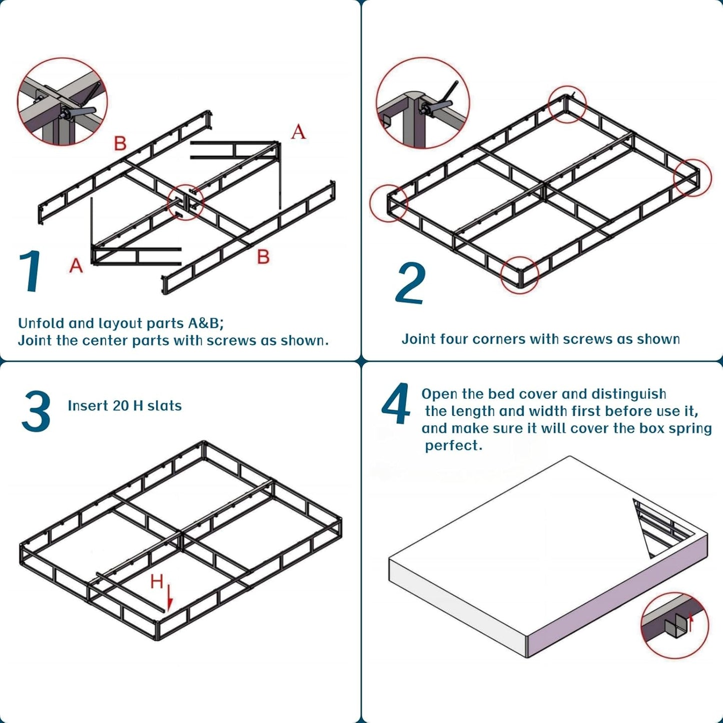 Muelles de caja doble, solo somier de metal de 7 pulgadas, base de colchón
