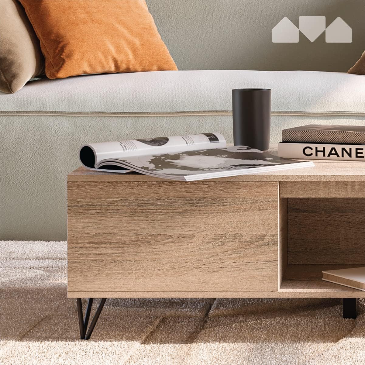 Mesa de centro moderna de granja con almacenamiento gris