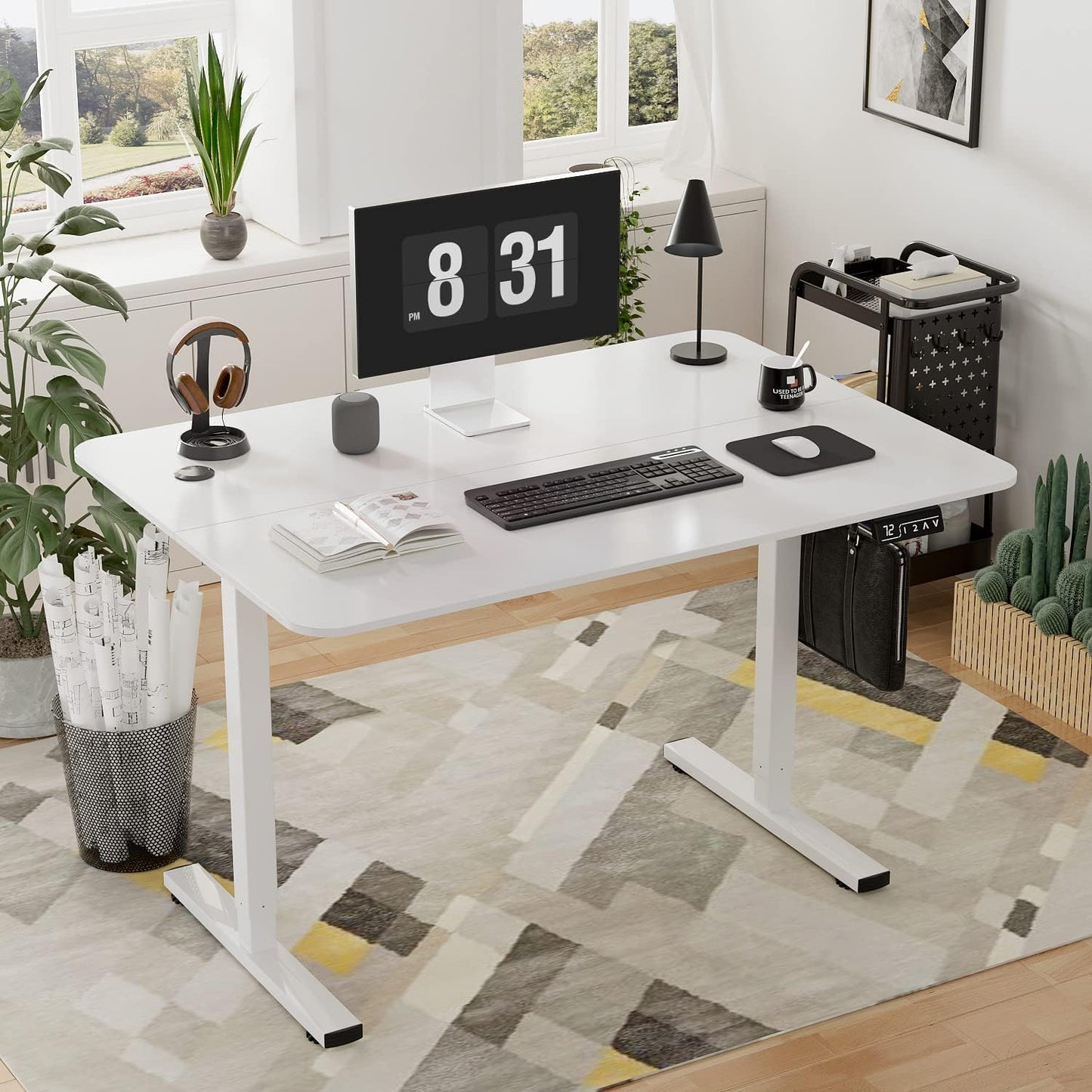 Escritorio eléctrico de pie ajustable en altura, mesa de computadora de 48