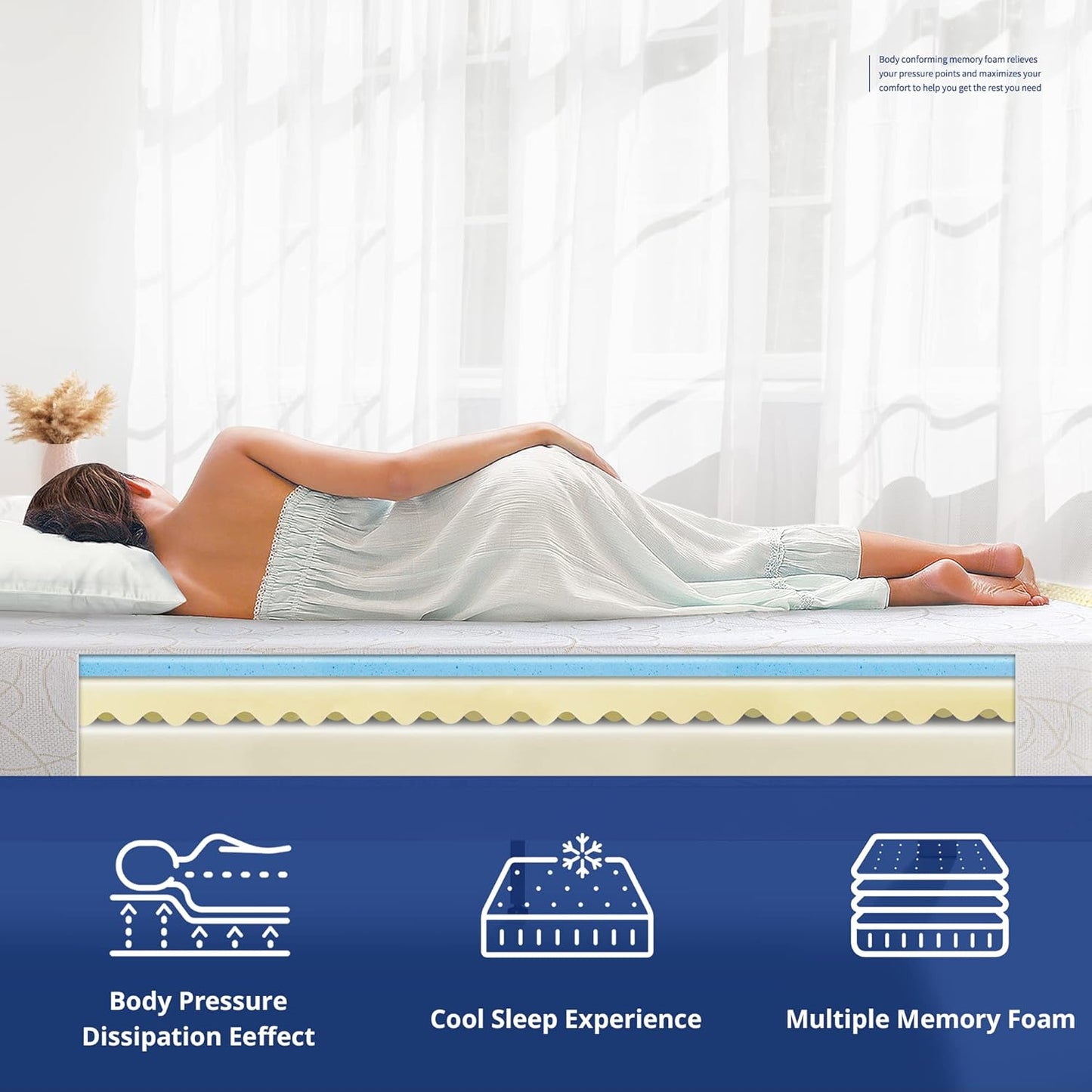 Olee Sleep Colchón de espuma viscoelástica I-Gel Deluxe Comfort de 7 pulgadas,