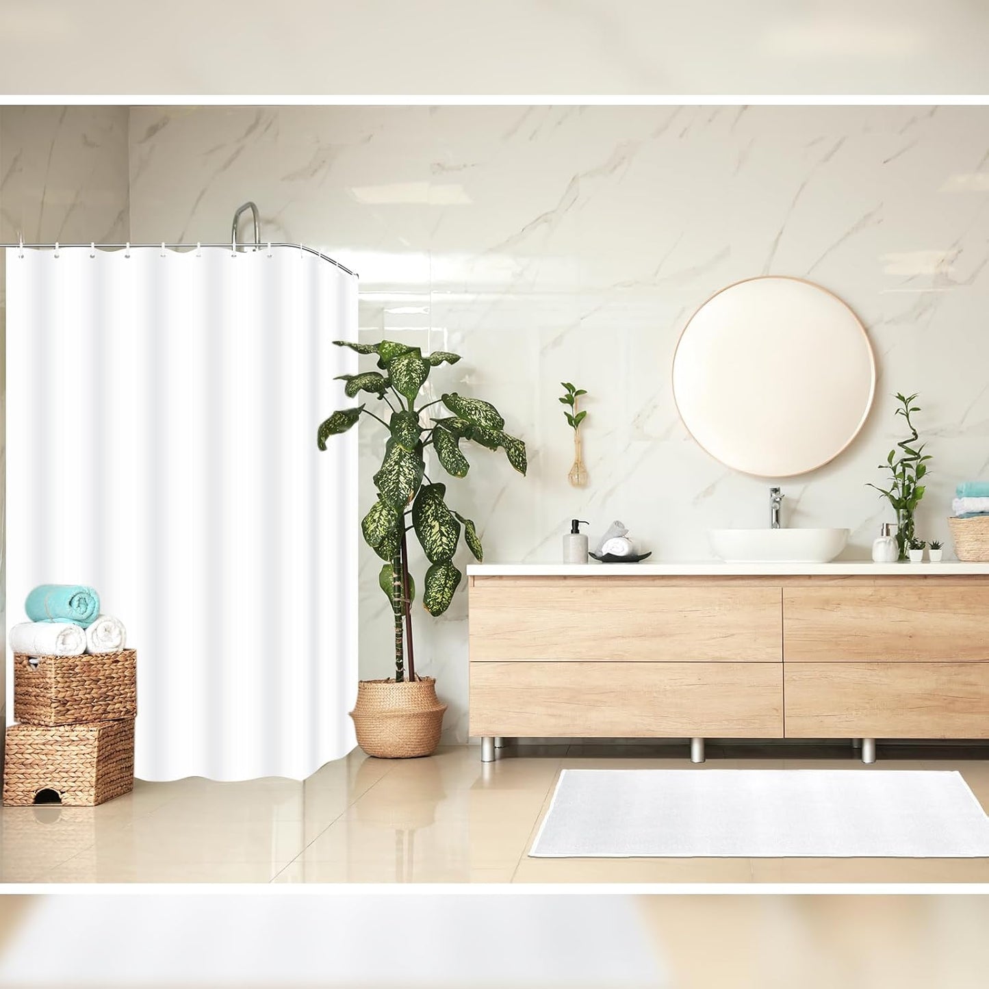 Juego de 4 cortinas de ducha de baño con alfombras antideslizantes, cubierta