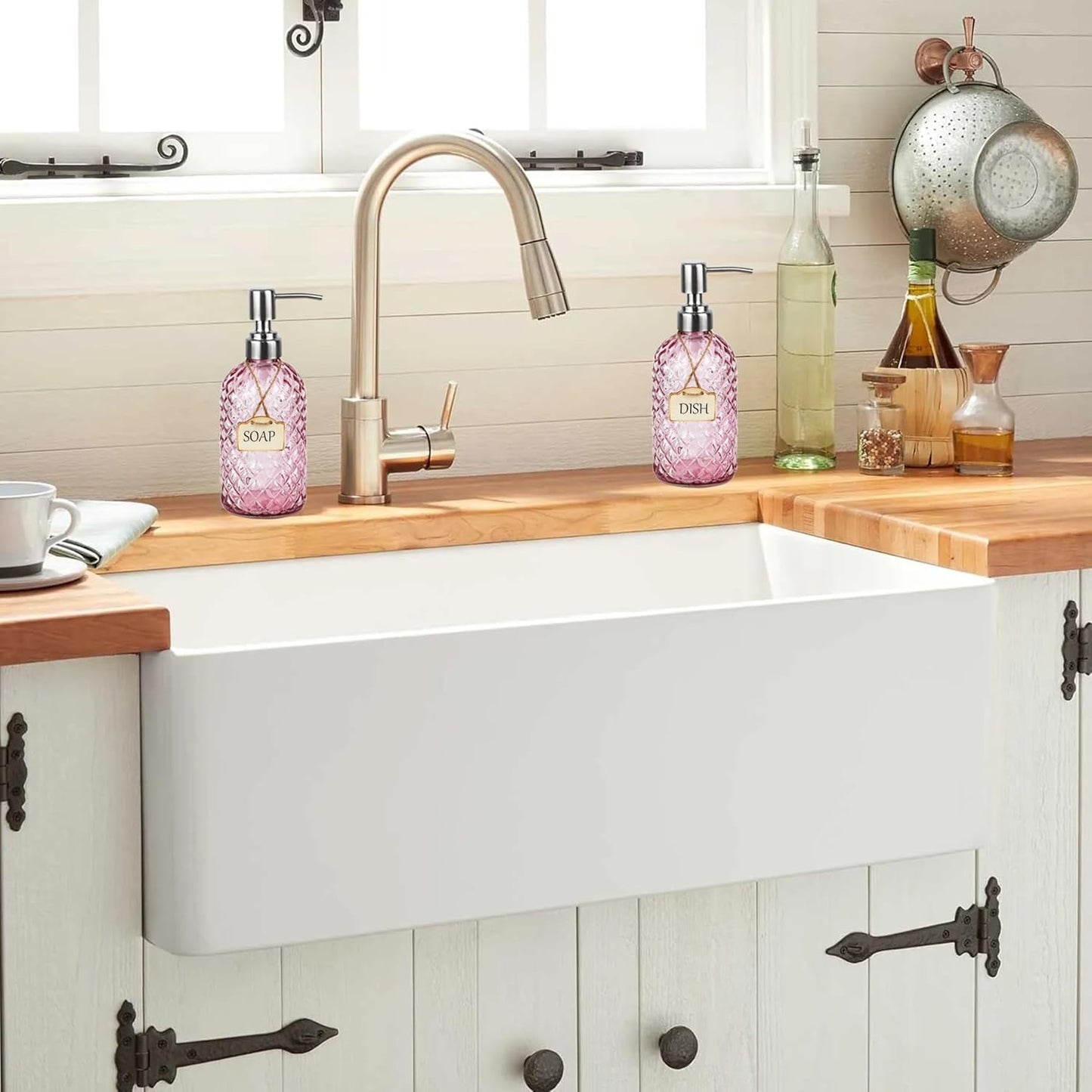 Dispensador de jabón para manos y platos de vidrio para baño y cocina con bomba