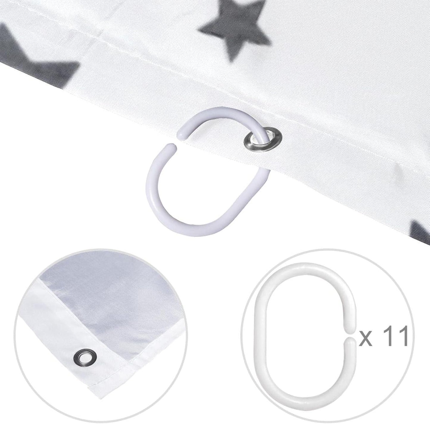 Cortina de ducha con estrellas grises, impermeable, lavable, juego de cortinas