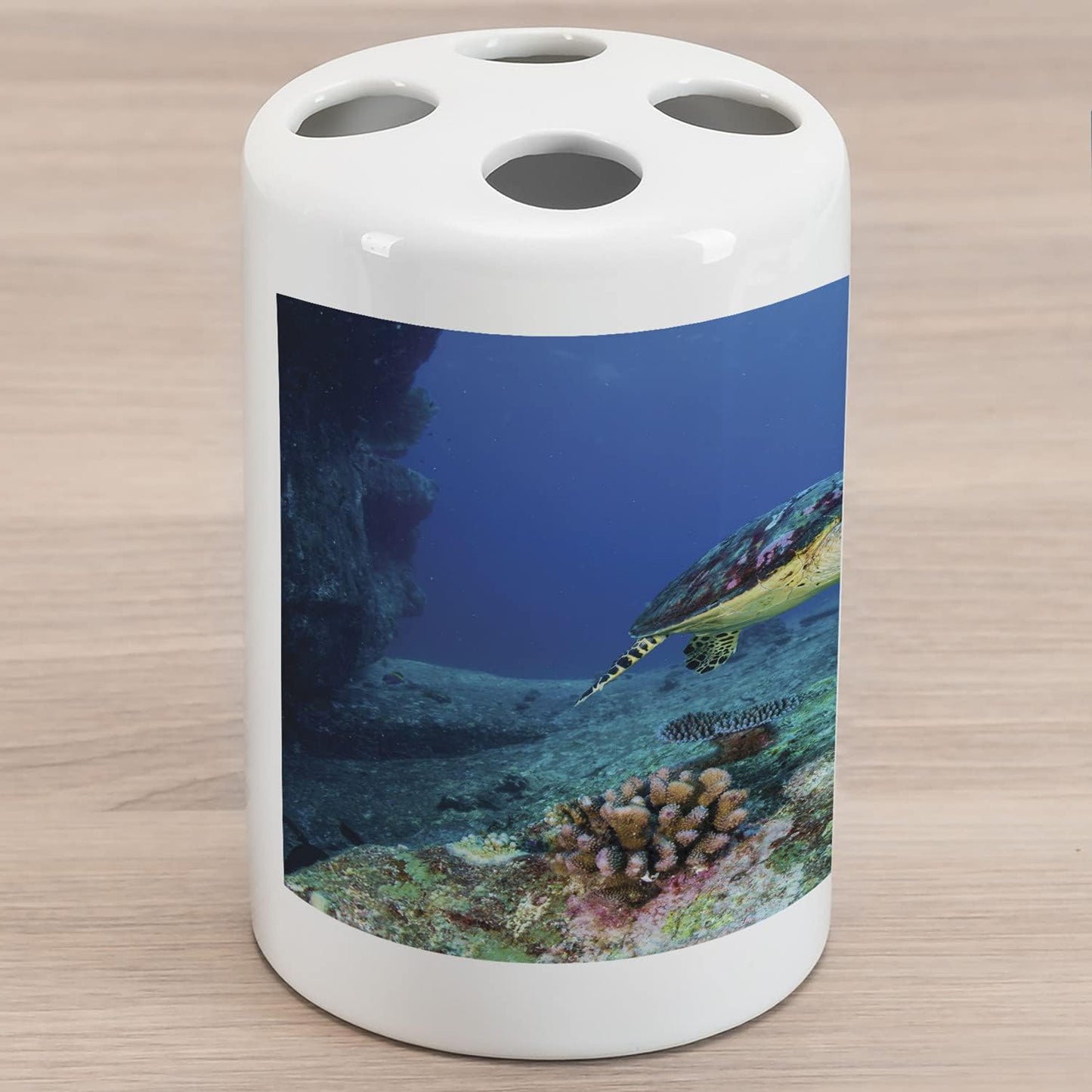 Soporte para cepillos de dientes de cerámica de tortuga marina, fascinante foto