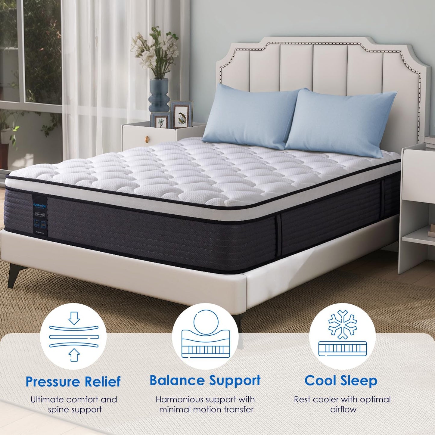 Colchón de tamaño individual, colchón híbrido de 12 pulgadas para niños, cama