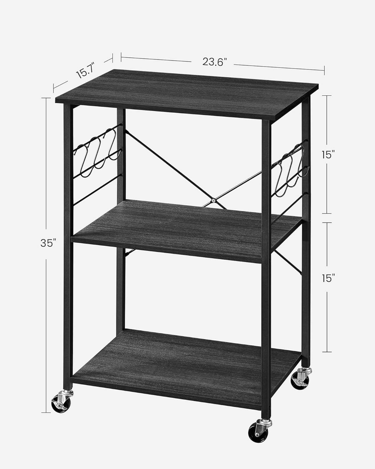 VASAGLE Estante de cocina con ruedas, carrito de servicio con 3 estantes,