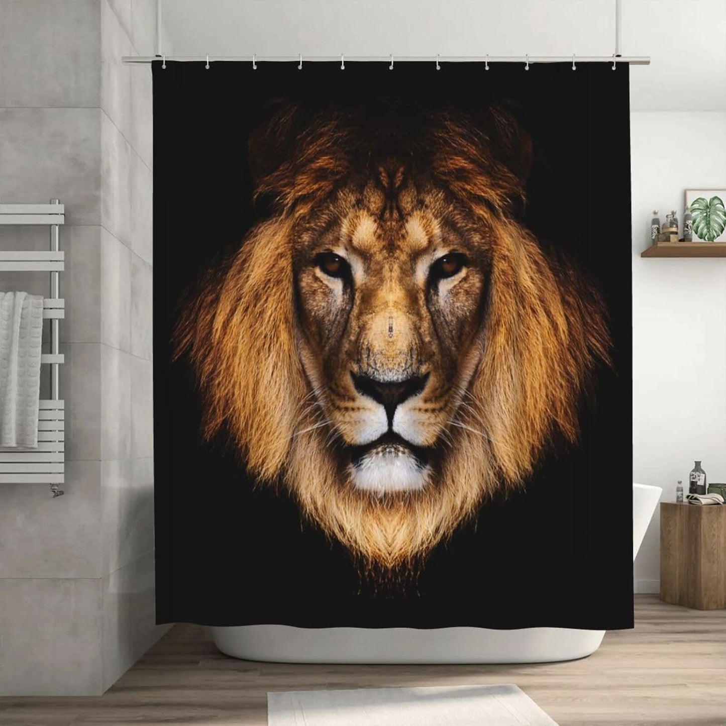 Cool Brown Lion Head Plastic Shower Curtain Liner 72x72in Extra Long Shower