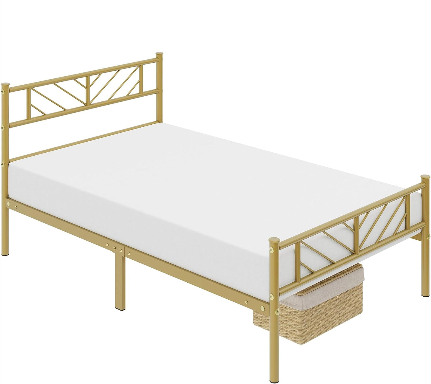 Cama de plataforma de metal de tamaño individual con cabecero y estribo de