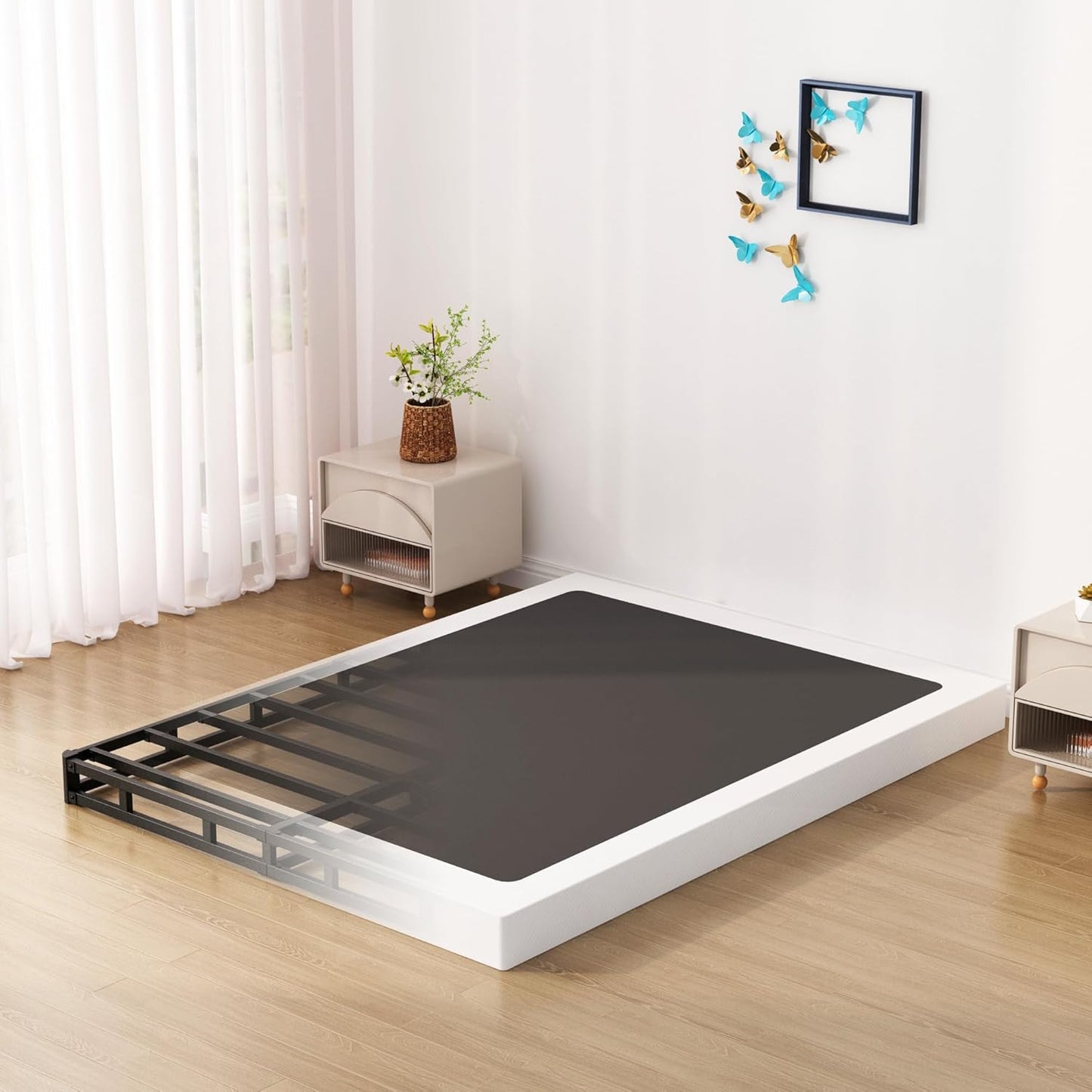 Base de cama King Box Spring de 4 pulgadas, base de colchón de metal de perfil