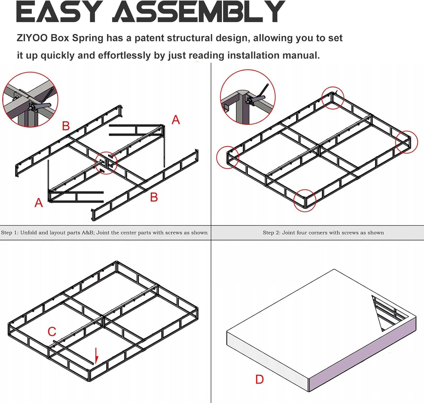 ZIYOO Box Spring Queen y juego de fundas, base de colchón de 9 pulgadas de alto