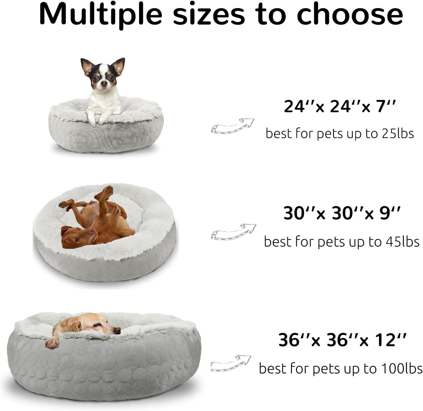 Cama calmante redonda con forma de dona para perros, cama mullida para perros