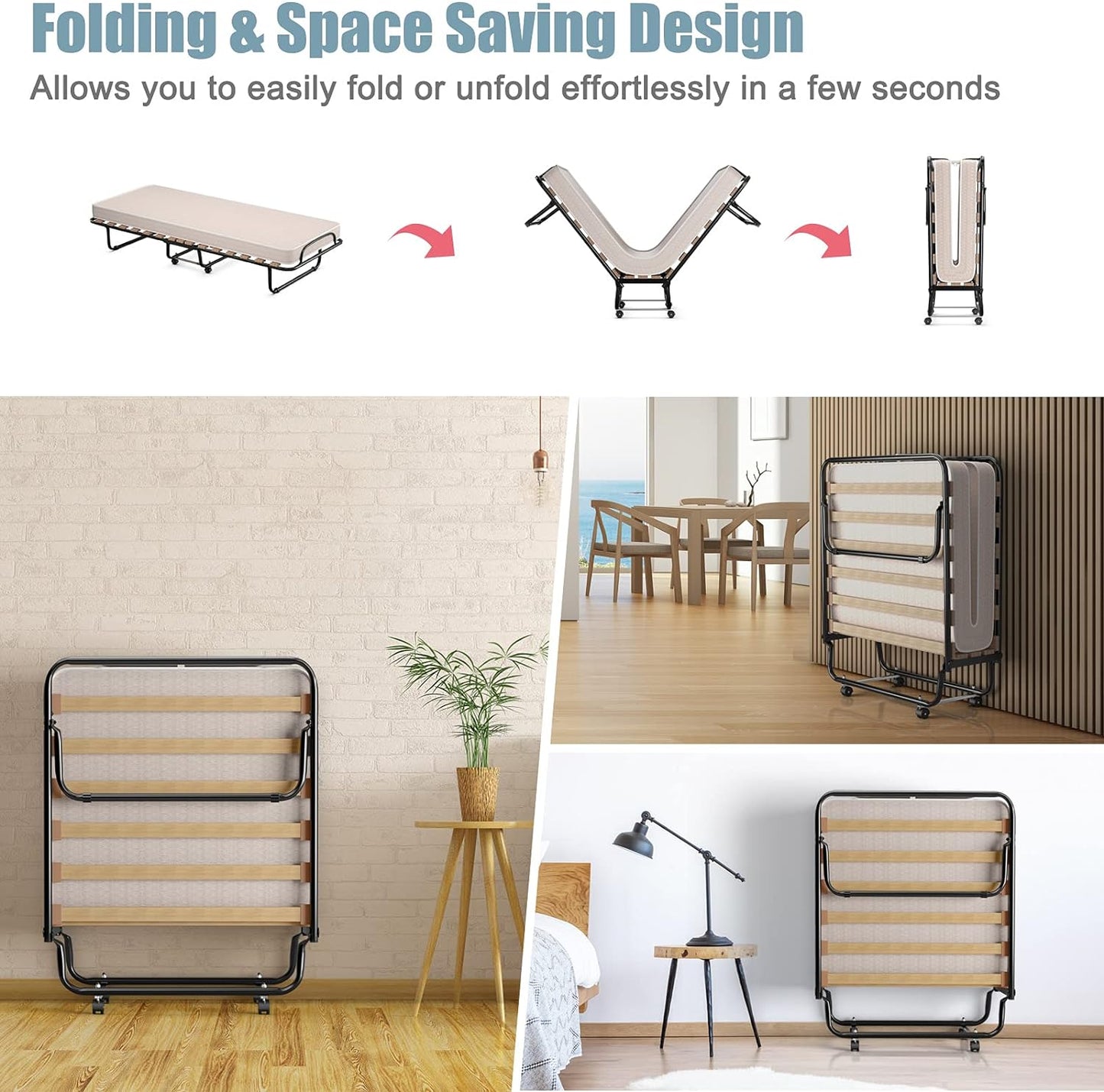 Cama plegable con colchón de 4 pulgadas, cama plegable con colchón de espuma