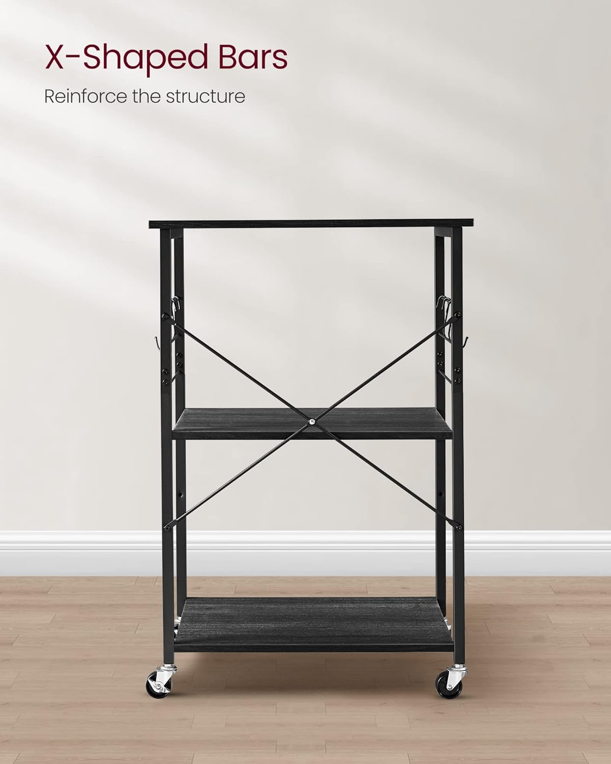 VASAGLE Estante de cocina con ruedas, carrito de servicio con 3 estantes,