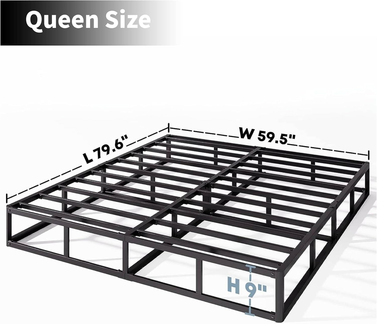 Queen Box Spring Base de colchón de 9 pulgadas de alto perfil con marco de