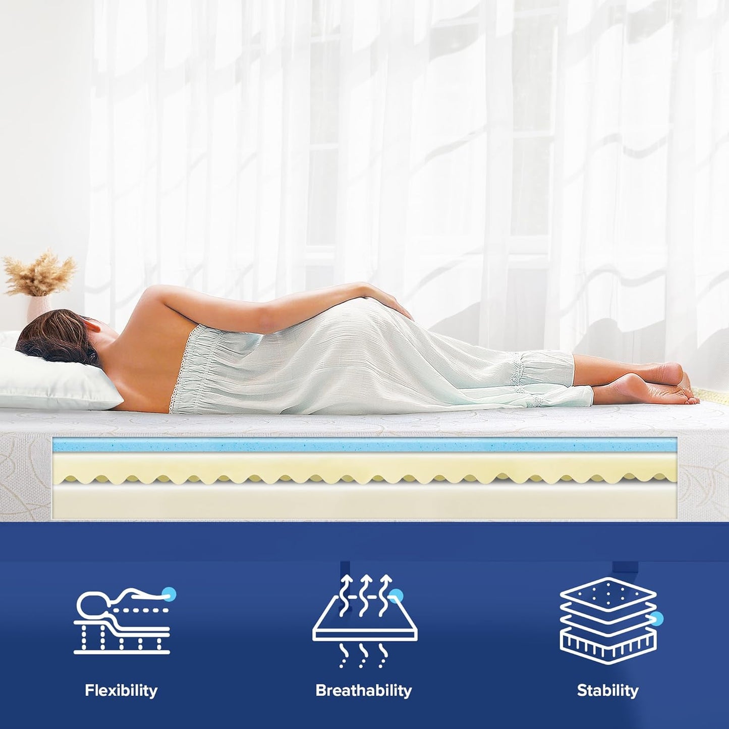 Olee Sleep Colchón Queen de espuma viscoelástica de gel de lujo de 7 pulgadas,