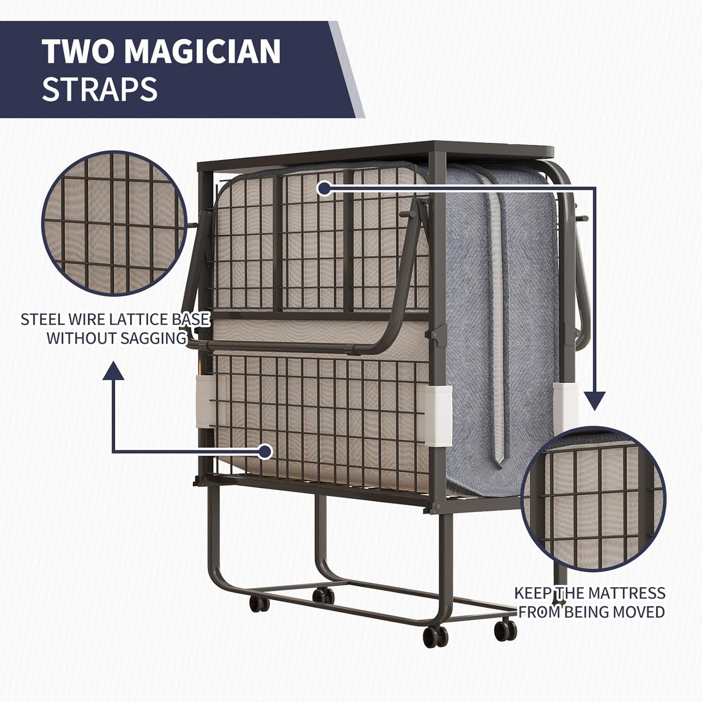 Cama plegable, cama plegable de 75 x 31 pulgadas con colchón de 5 pulgadas de