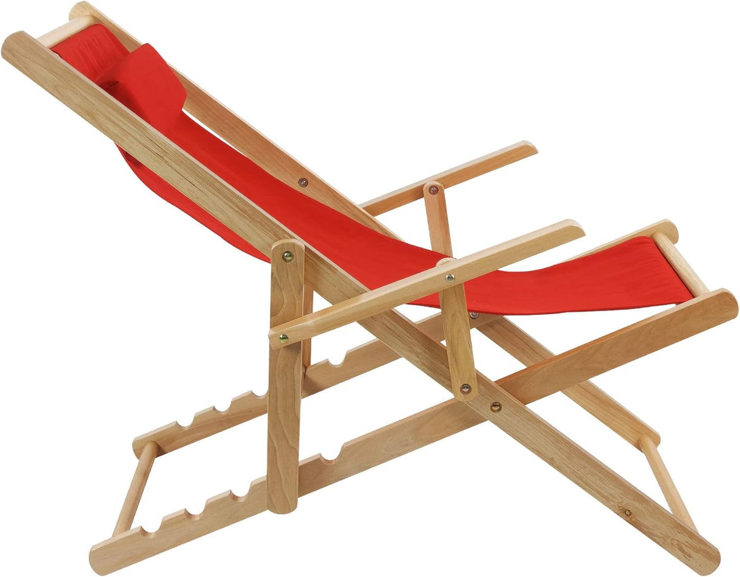 Silla ajustable con marco natural, lona roja