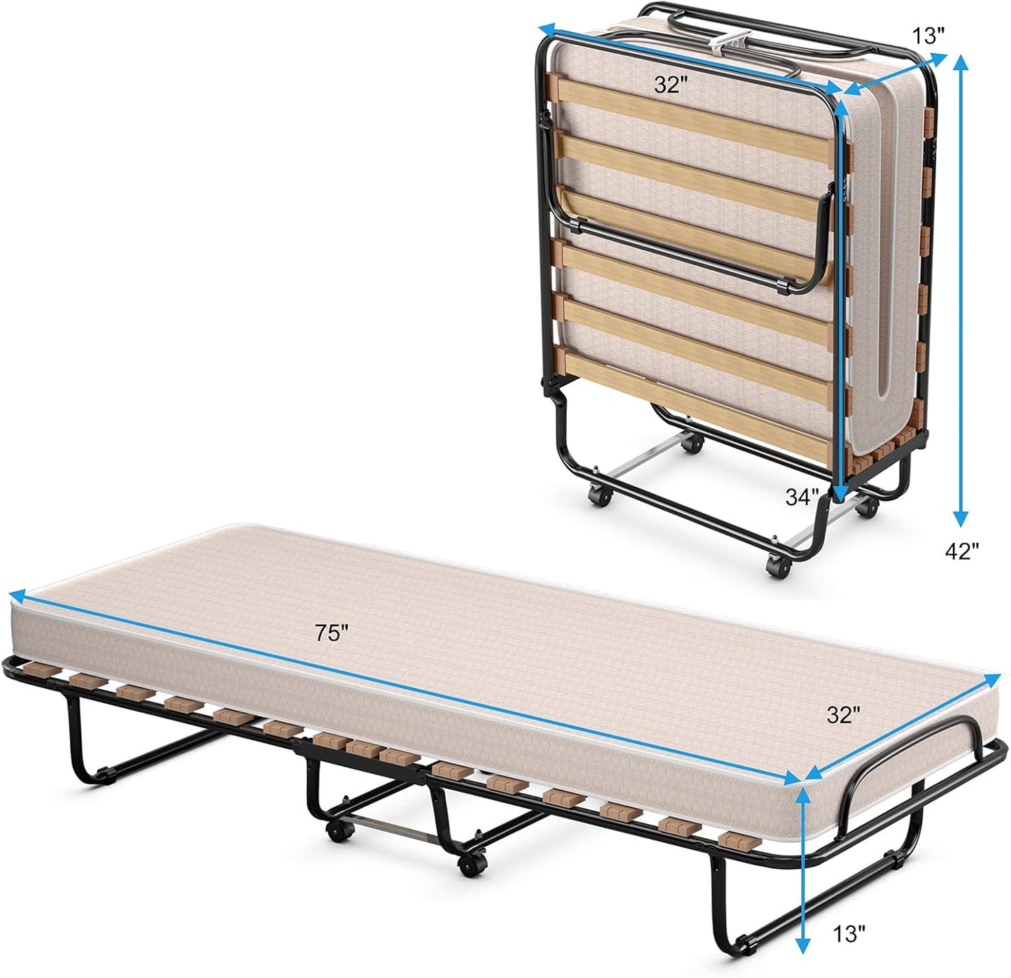 Cama plegable con colchón de 4 pulgadas, cama plegable con colchón de espuma