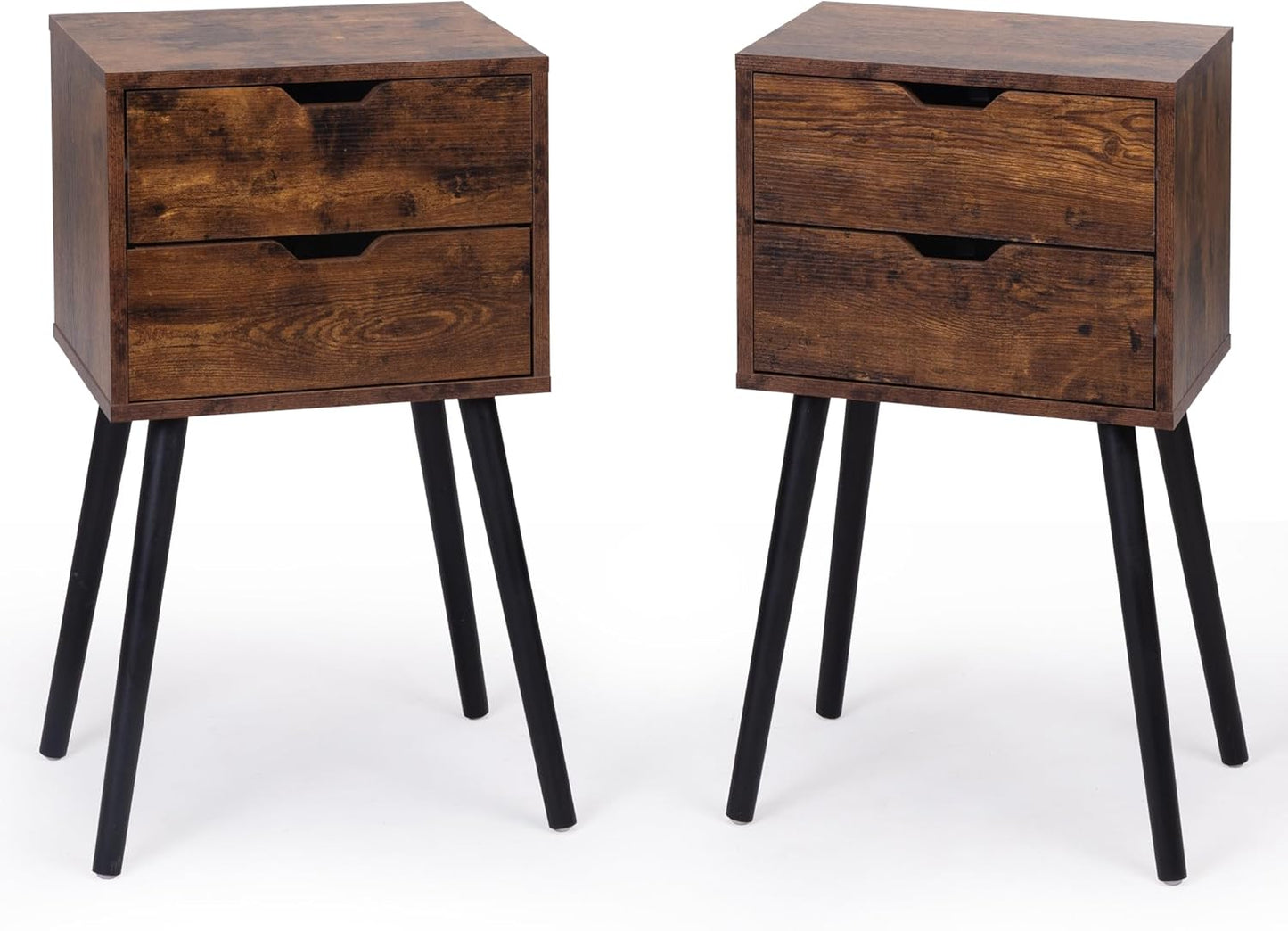 Juego de 2 mesitas de noche con cajones, mesitas de noche con patas de madera