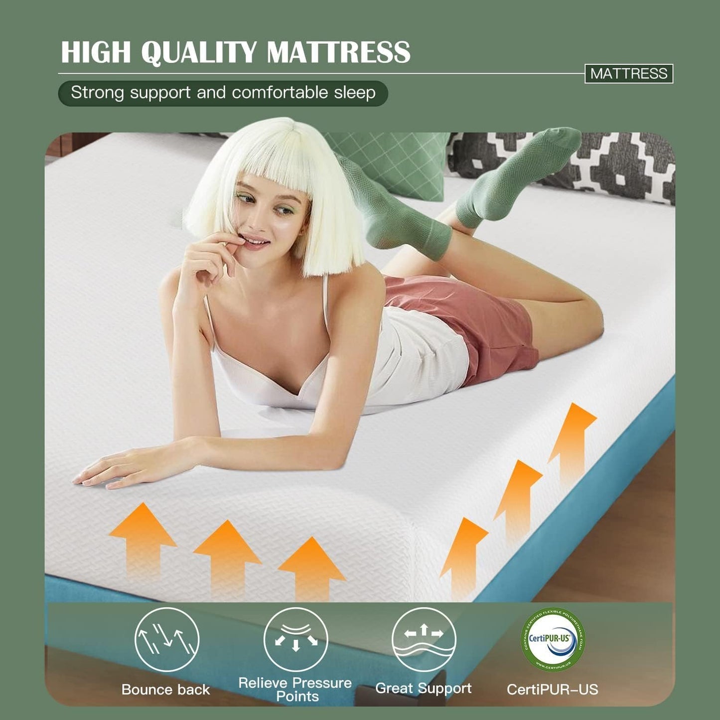 Colchón de espuma viscoelástica de gel de 8 pulgadas, certificado CertiPUR-US,