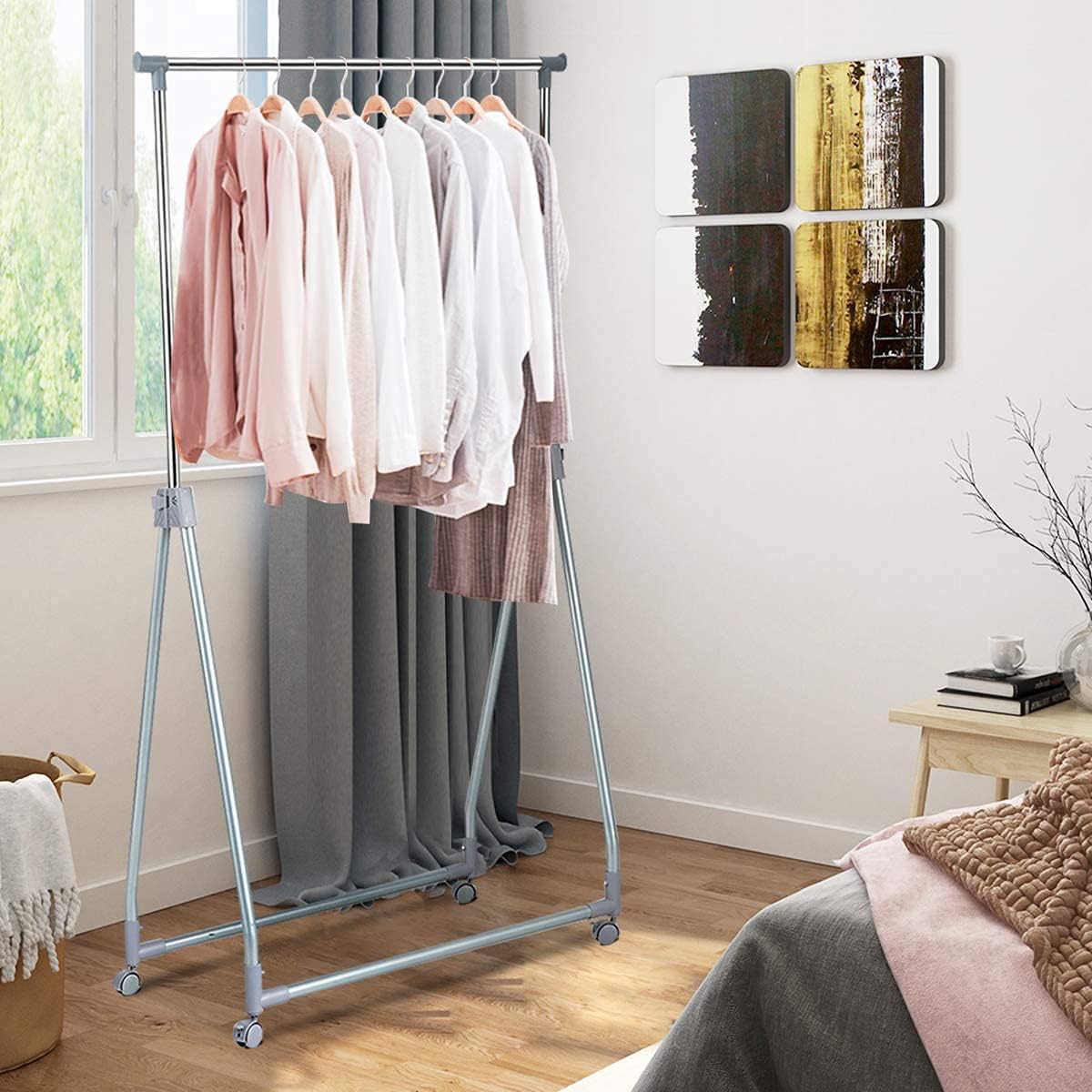 Perchero extensible para ropa, resistente y plegable, con barra para colgar