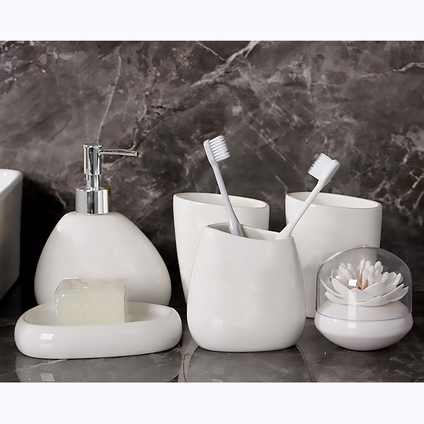 Juego de accesorios de baño de cerámica blanca, juego de encimera de tocador de
