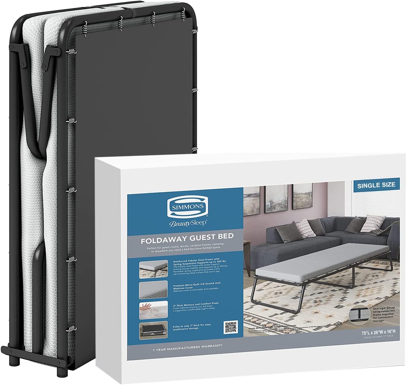 Simmons Beautysleep IMCE030CBS, cama plegable para invitados, colchón de espuma