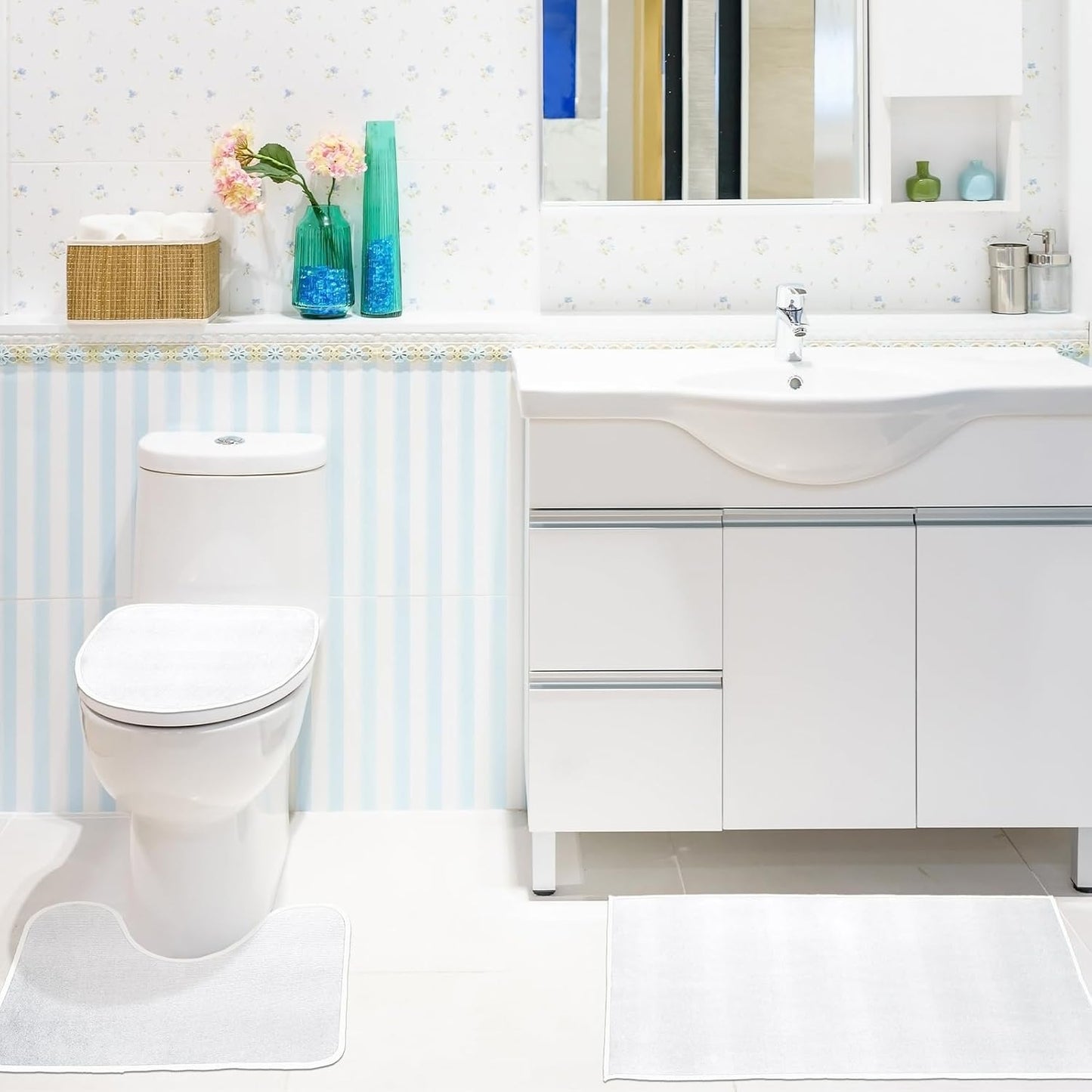 Juego de 4 cortinas de ducha de baño con alfombras antideslizantes, cubierta