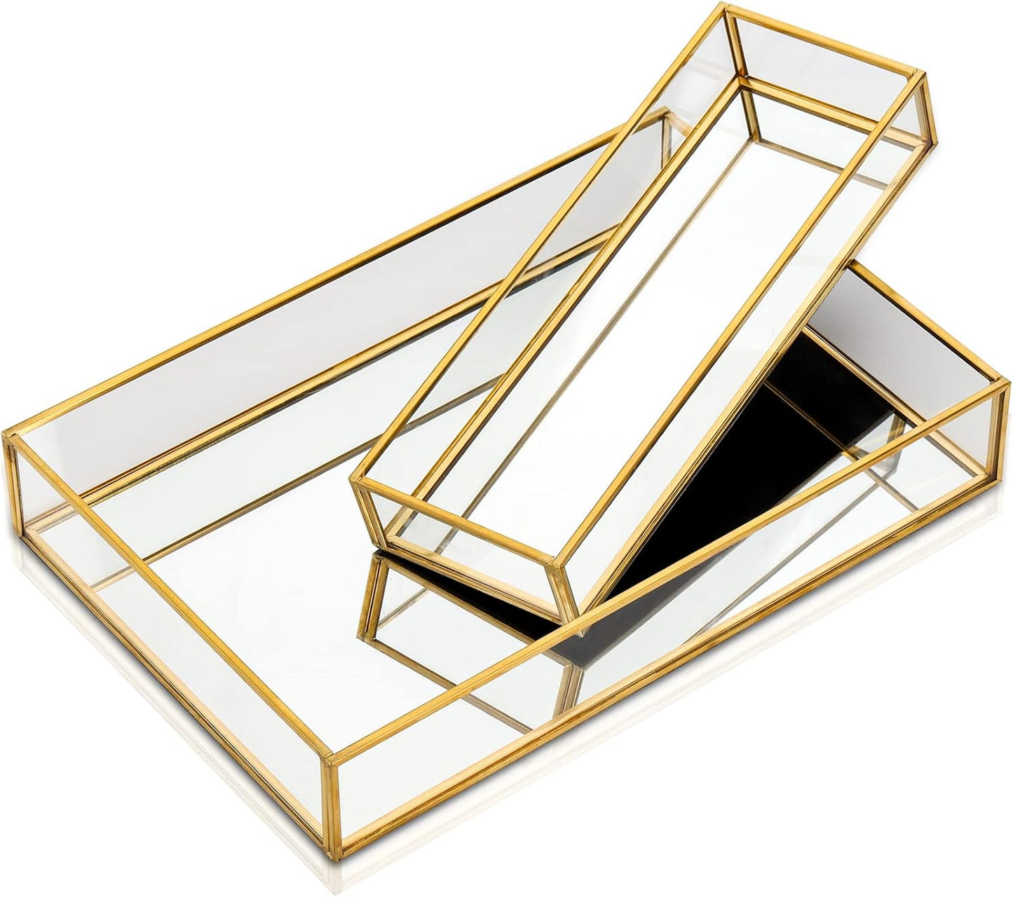 Paquete de 2 bandejas de perfume, bandeja de tocador dorada, bandeja decorativa