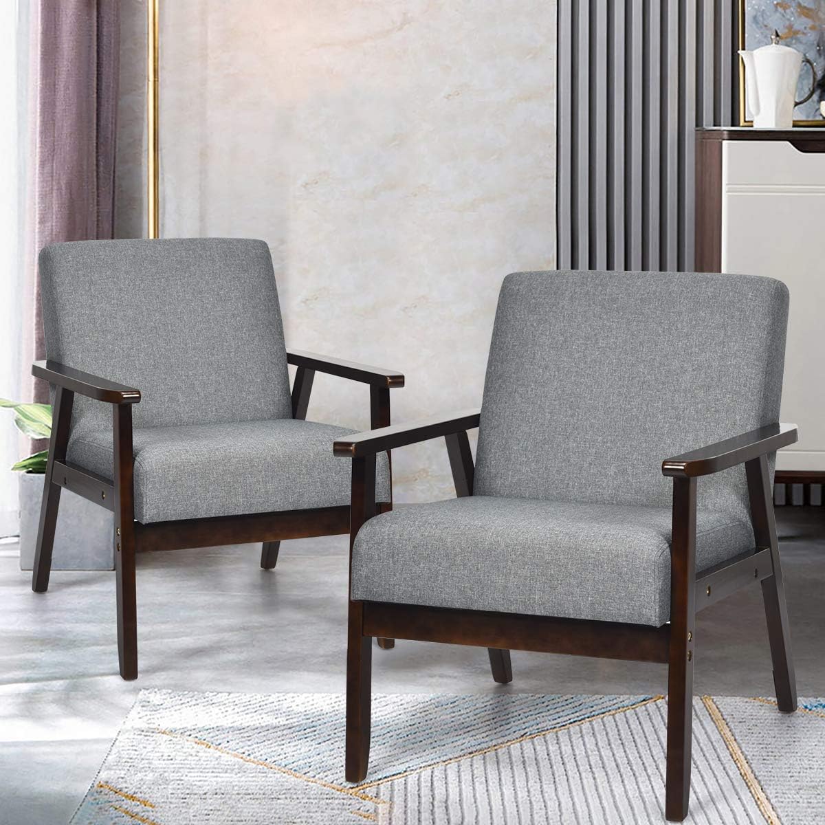 Juego de 2 sillas decorativas modernas de mediados de siglo, sillón de tela